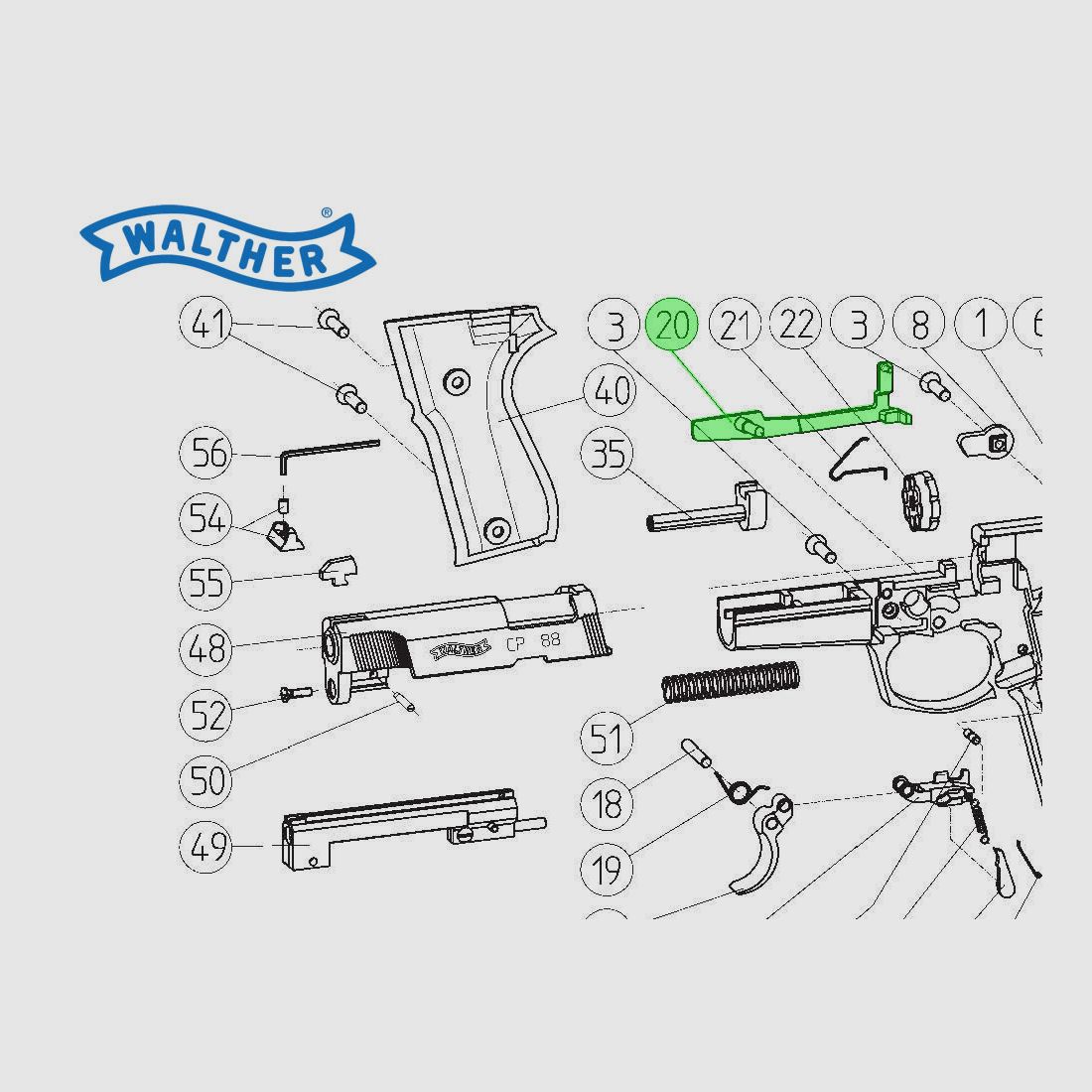 Zugstange fĂĽr CO2 Pistole Walther CP88, Ersatzteil