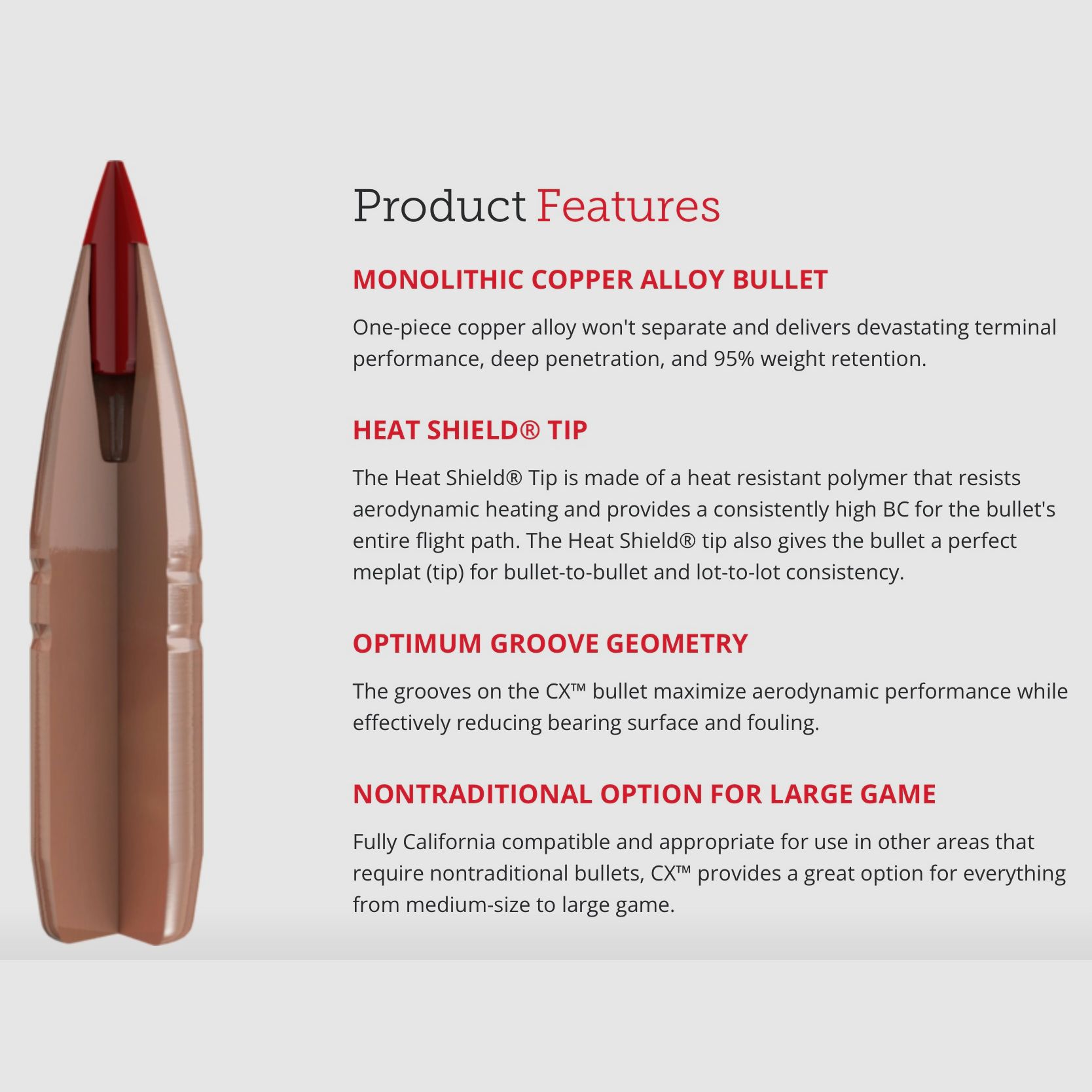 Hornady 301934 bullet .30 .308 11.7g 180grs. CX reloading lead-free