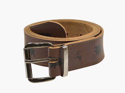 Hunting belt leather with wild boar and woodcock pattern