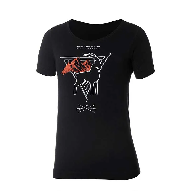 Brubeck - Koszulka damska z krótkim rękawem Outdoor Wool Pro - czarna - kozica, zdjęcie 1 z 3