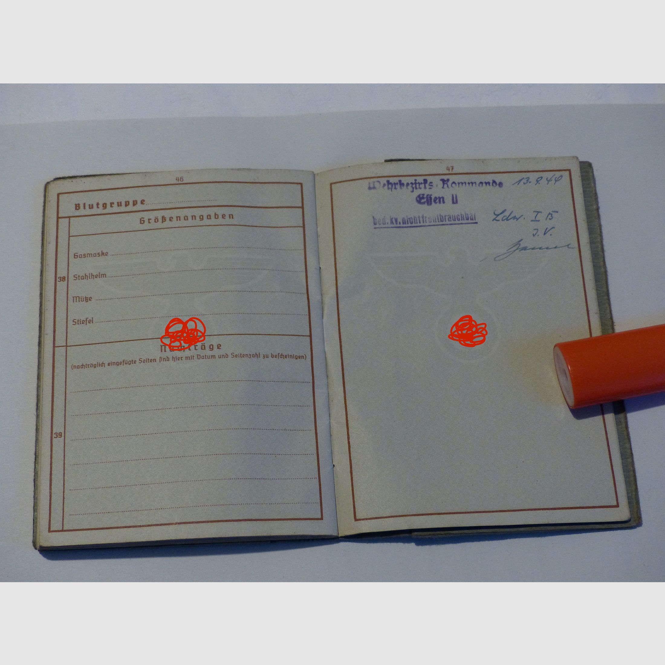 Passaporto militare 1940 II Guerra Mondiale comando di distretto militare Essen vintage