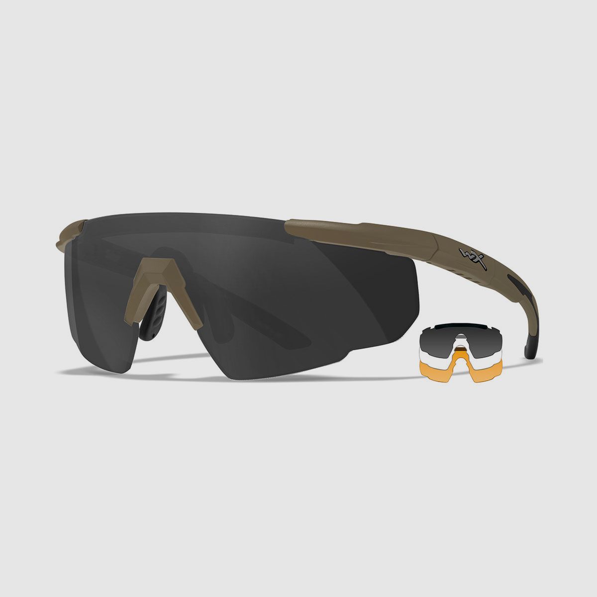 Lunettes – WILEY X – SABER ADVANCED 3 LENSES TAN FRAME (SMOKE GREY + CLEAR + LIGHT RUST), image 1 sur 5