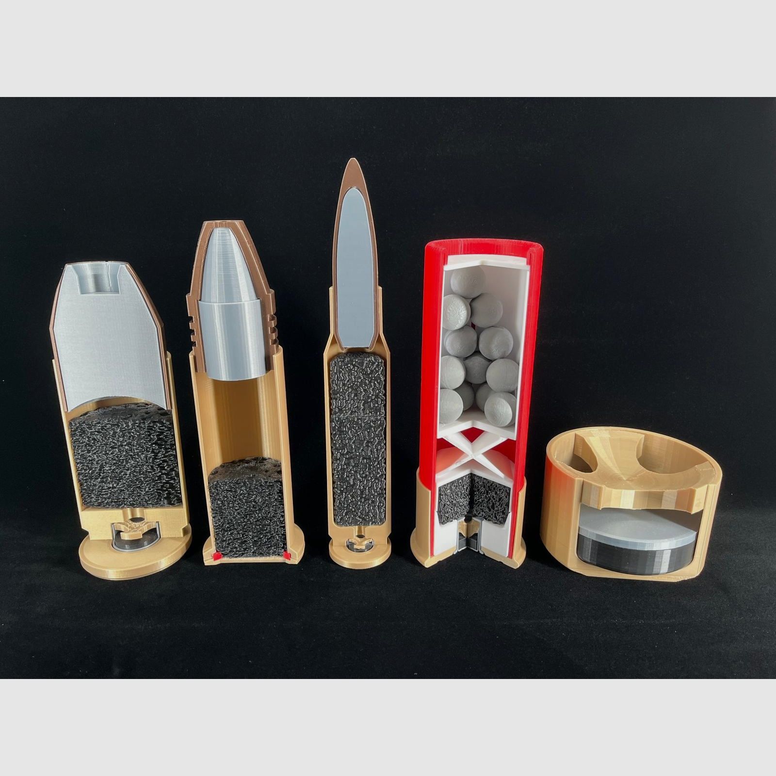 Doorsnedes 9mm Luger, 22 lft, Winchester .308, 12 Gauge & primers voor wapenkennis enz.!