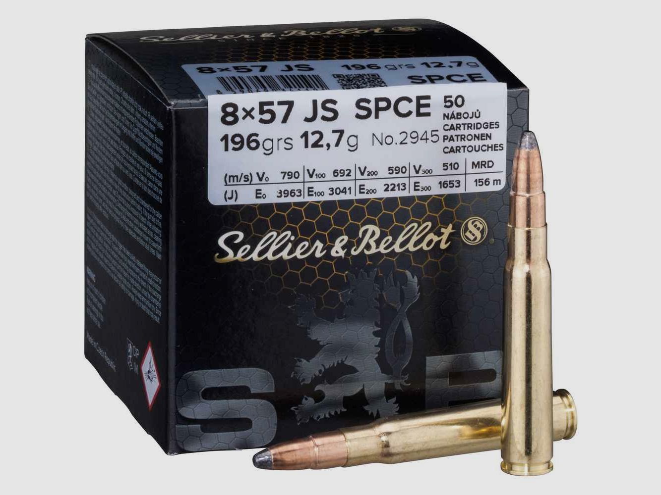 S&B Büchsenpatrone Kal. 8x57 JS Teilmantel CE 12,7g/196grs.
