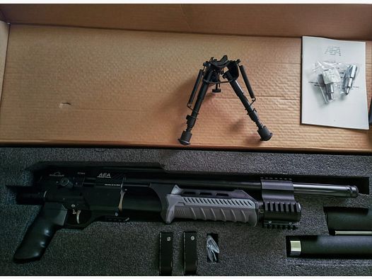 GoGun AEA Megalodon F-Serie 7,5 Joule |  Cal .50 Luft / PCP Gewehr | mit JADS Doppeltank | Bipod | Tank Klemme | 2x 12 Schuss Alu Magazine | + Griff Stabilisatoreinsätze | mit Zubehör & Rechnung
