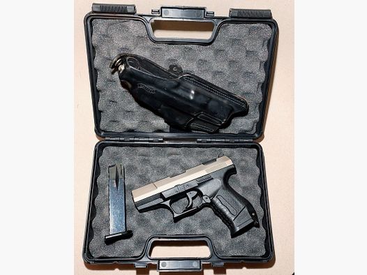 Walther P99 Schreckschuss Pistole 9mm P.A.K. bicolor Nickel mit Lederholster