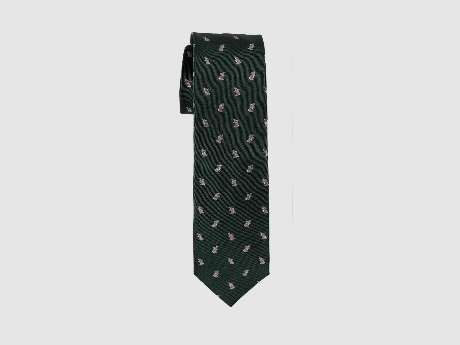 Silk tie in green with hare motif