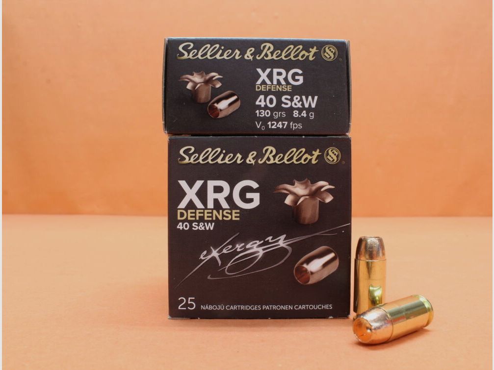 Sellier & Bellot Cartucho .40S&W S&B/ Sellier & Bellot 130grs HP XRG Defense Cobre Completo Sin Plomo VE 25 Cartuchos/ 8,4g Punta Hueca
