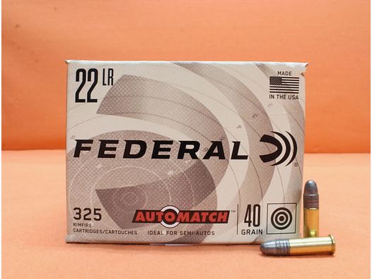 Federal Patrone .22lr Federal 40grs LRN (AM22) VE 325 Patronen (HV: 1200fps) Automatch/ 2,6g Blei-Rundkopf