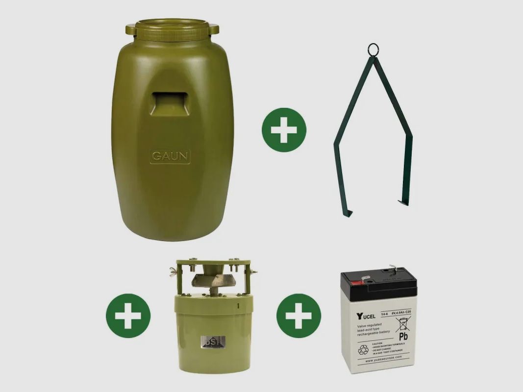 Kit Agrainoir 6V Bidon 60L Batterie et Pince de Suspension, image 1 sur 13