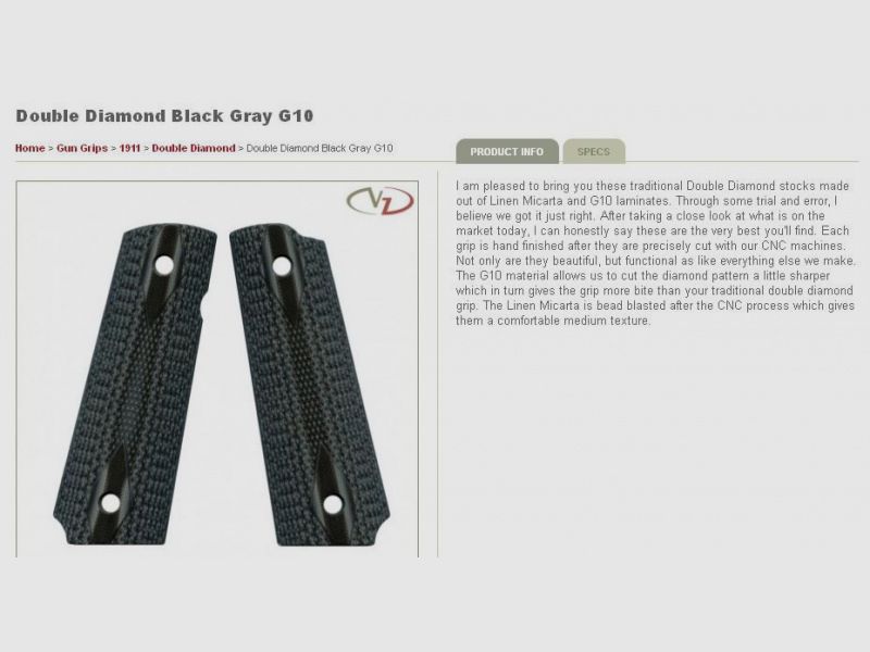 VZ Griffe für 1911 Double Diamond Schwarz Grau Vollgröße