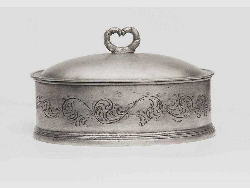 antike Zinndose Jagdschmuck Deko