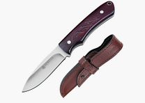 Beretta outdoor knife, 440C, cocobolo handle with thumb rest, brown leather sheath hunting knife