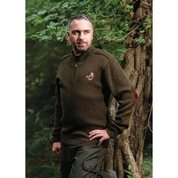 Pull de Chasse Col Zip Broderie Sanglier Treeland, billede 3 af 4
