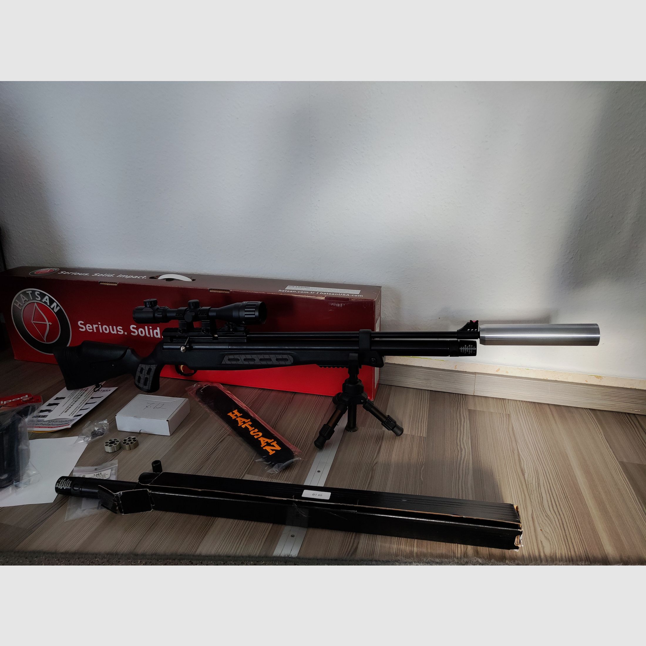 Hatsan BT65 Elite .30 (7.62mm) – Complete set including tuning cartridge (Huma-Air) & custom silencer up to 130 Joules*