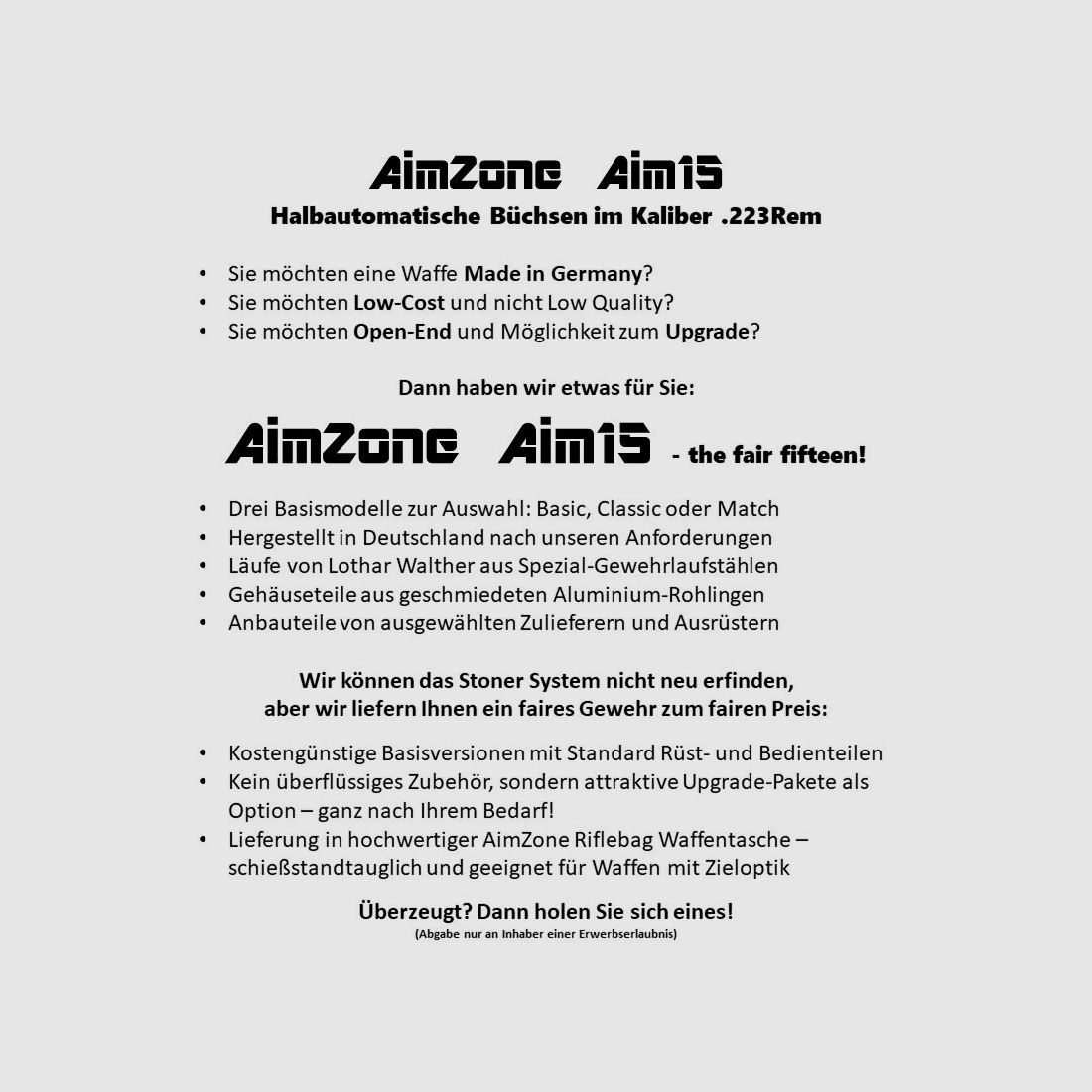 AimZone Ha.Büchse .223Rem AimZone Aim15 Basic Sporter 16L System AR-15, 16,75" Lauf/ M-LOK Handschutz