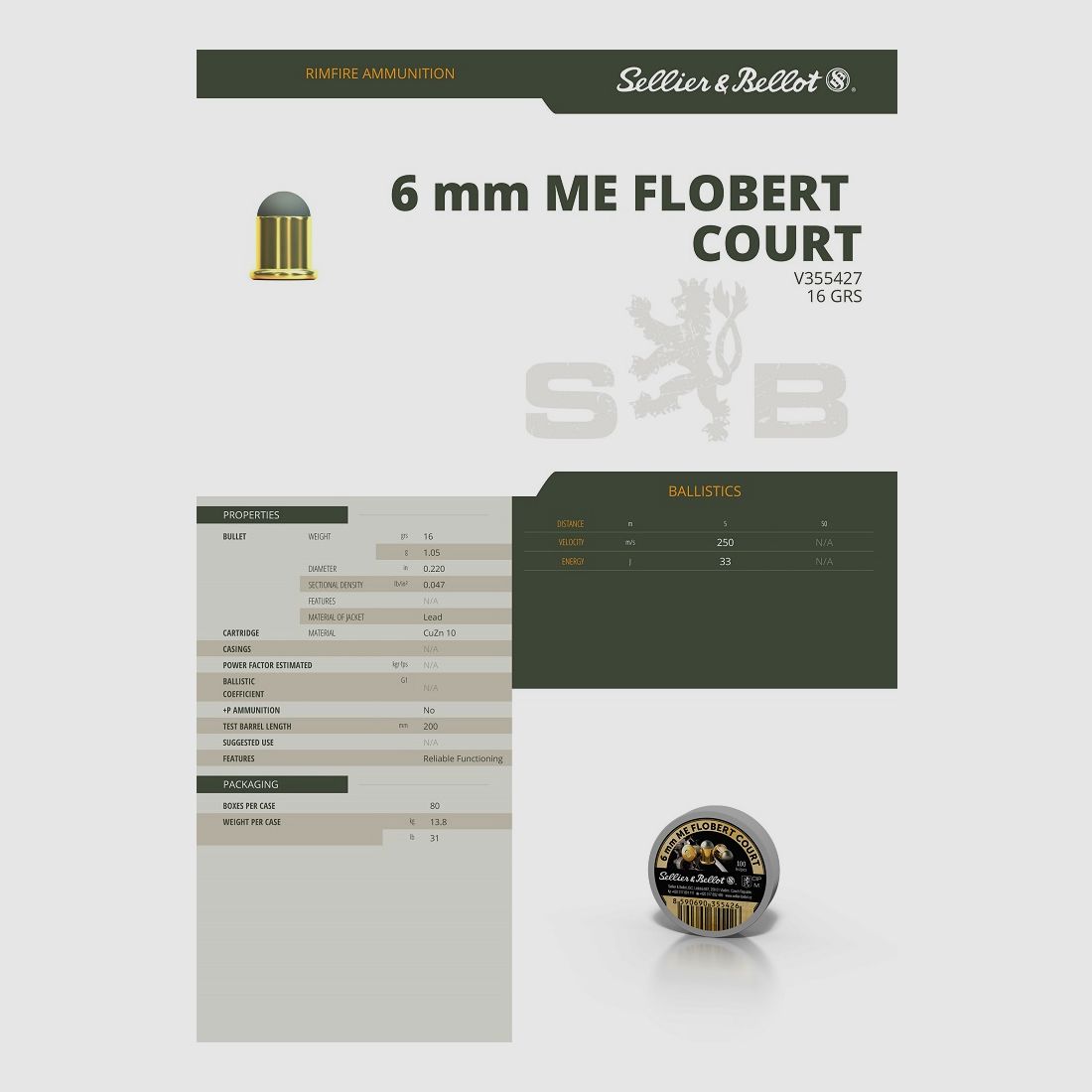 100 Sellier & Bellot Kaliber 6 mm Flobert Court, Bild 3 von 3