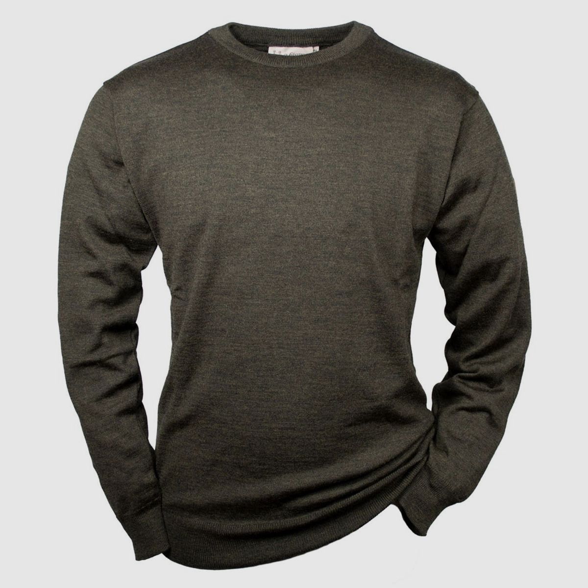 Hubertus Pullover Rundhals Merino Oliv/ braun