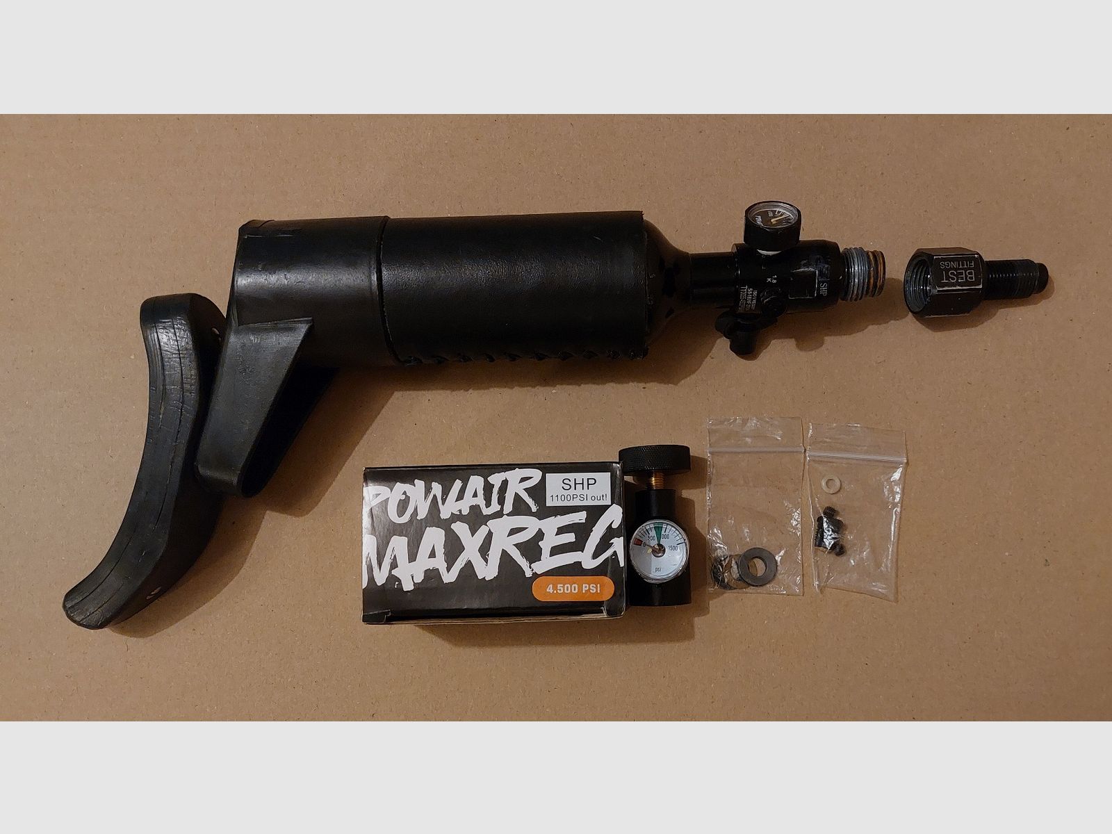 Sig Sauer MCX + MPX PCP conversion with shoulder stock and PSI gauge.