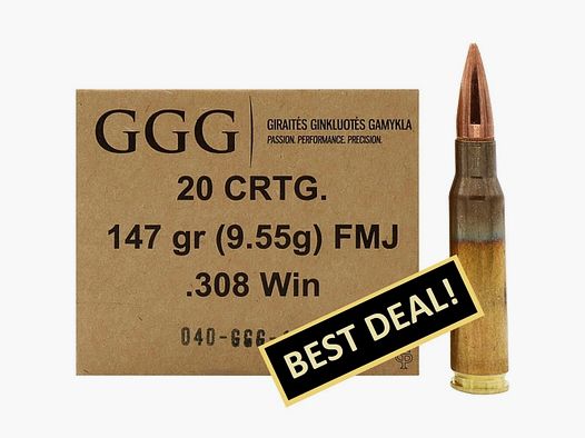 GGG .308 Win. Full Metal Jacket 9.5g/147grs.