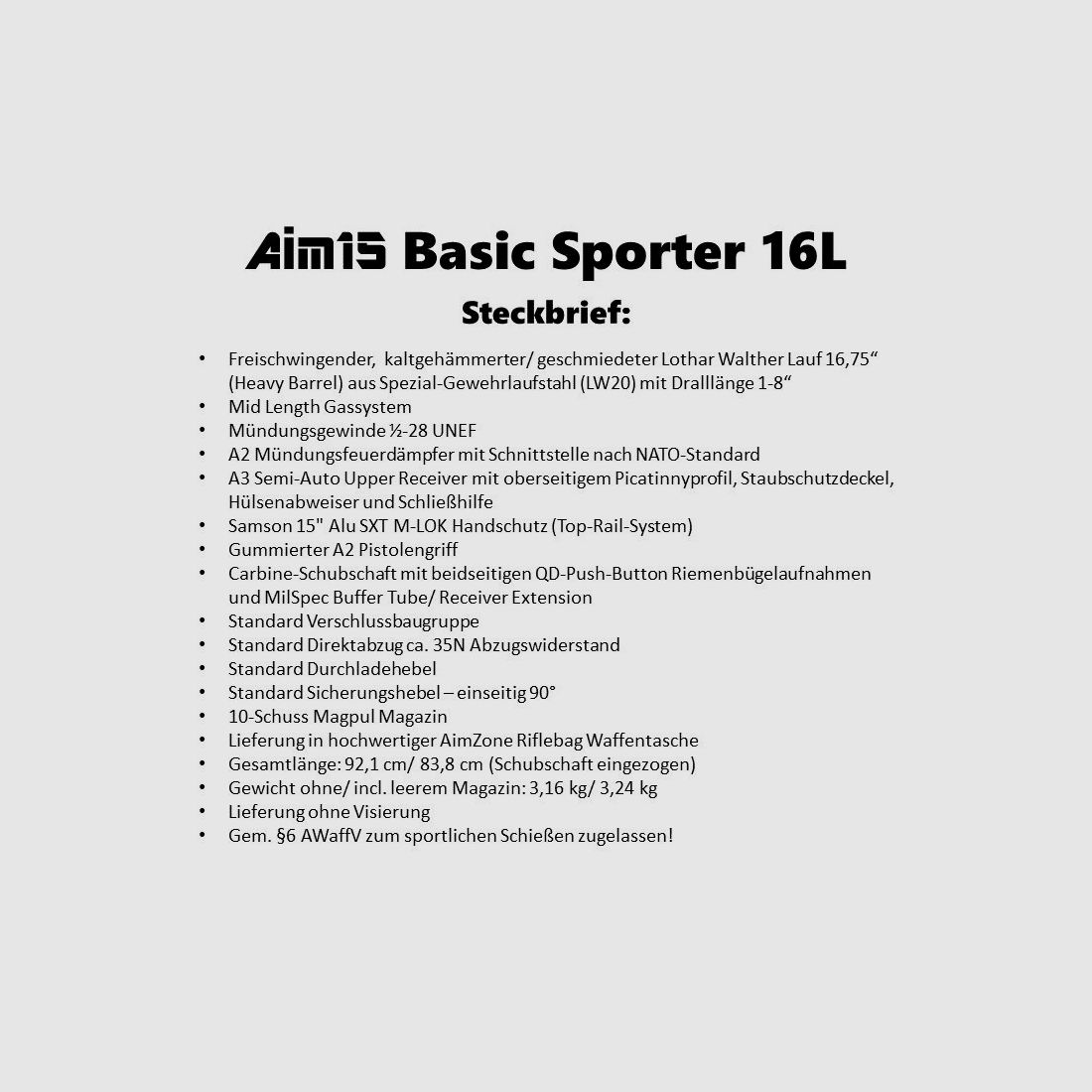 AimZone Ha.Büchse .223Rem AimZone Aim15 Basic Sporter 16L System AR-15 +Geco 1-6x24 Zielfernrohr+Burris PEPR