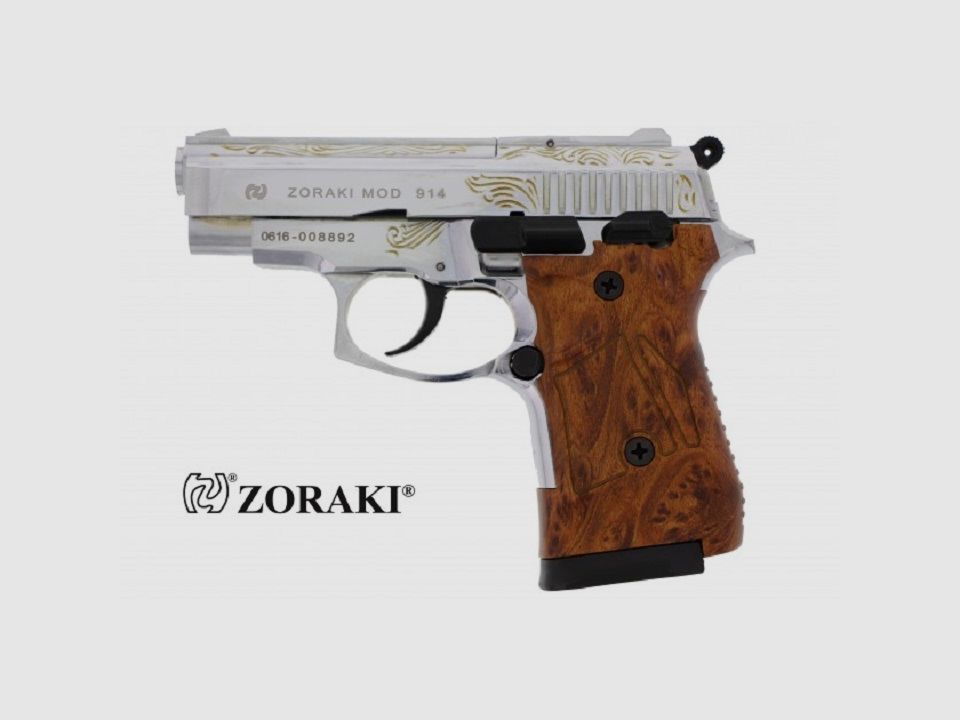 Buchner Zoraki 914 verchromt u. gravi. 9mm PAK Gas- & Signalwaffen