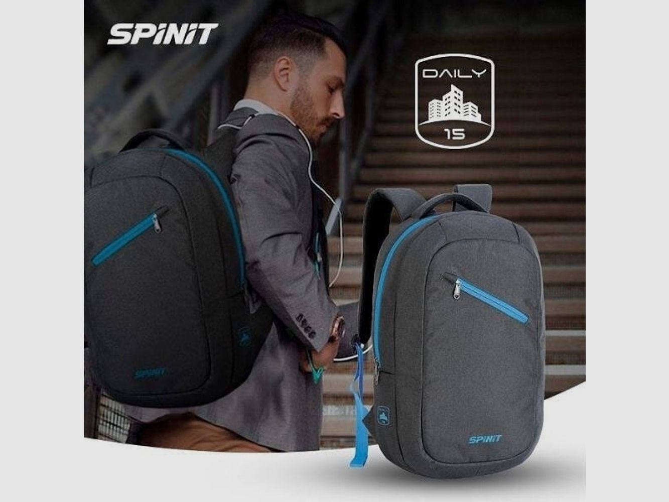 Daily 15 Spinit Backpack dark gray-cyan, image 2 of 3