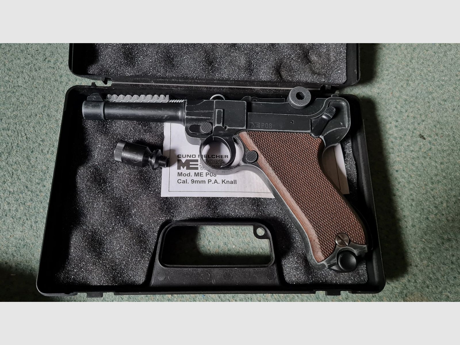 ME Model P08 Parabellum blank firing pistol 9 mm P.A.K. antique finish
