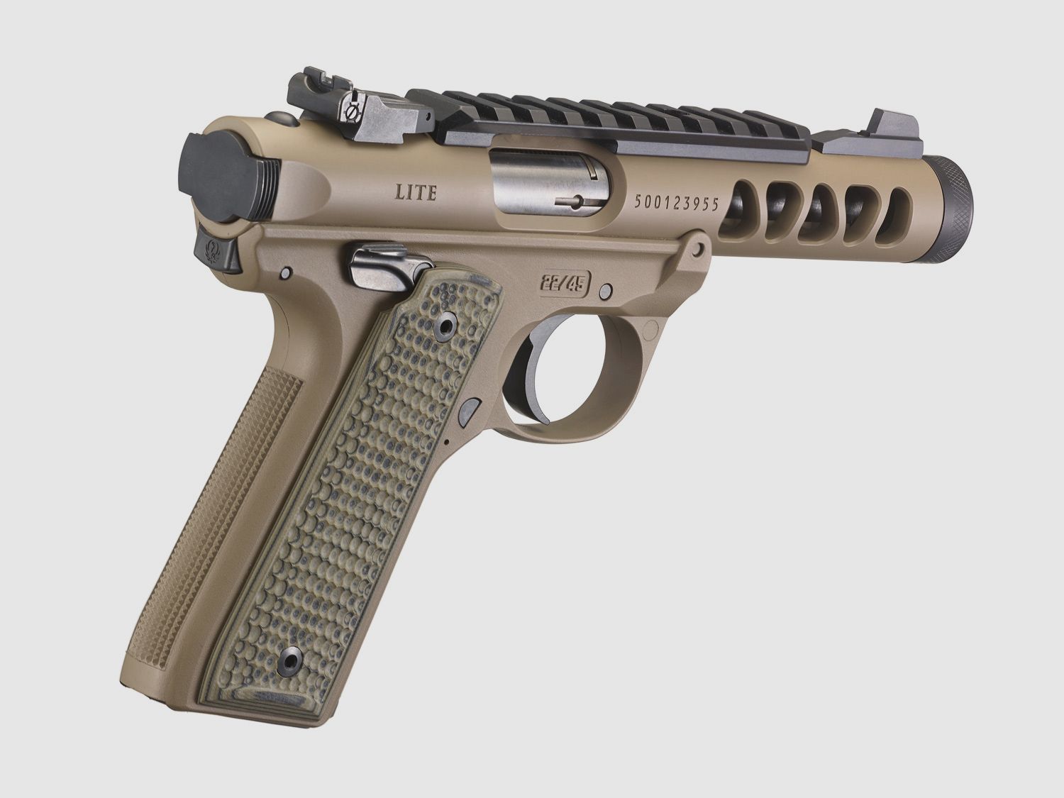 Ruger Mark IV 22/45 Lite .22 LR, 4,40" 1/2"x28, Picatinny, verstelbare kim, FDE Cerakote, afbeelding 4 van 5