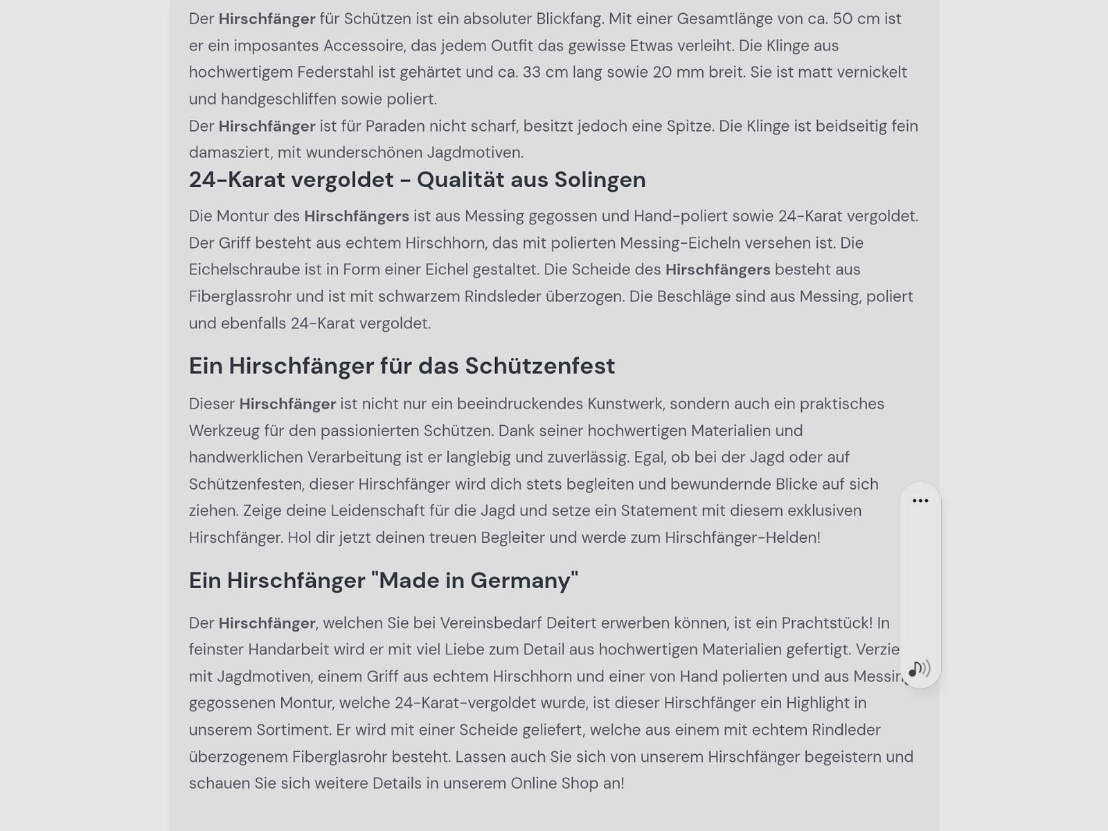 NEU -  1 Hirschfänger  -  50 cm -  24 k - Hirschhorn, immagine 6 di 6
