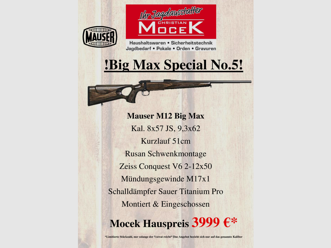 Mauser M12 Big max, mit Zeiss Conquest V6 2-12x50