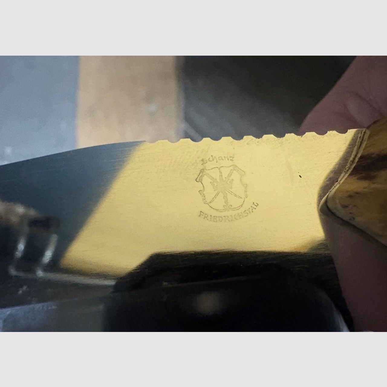 Handcrafted collector's knife Tanto with maple handle and leather pad