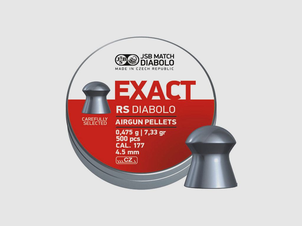 JSB Exact RS Diabolo, Rundkopf, glatt, Field Target, 0,475 g, Kaliber 4,52 mm, 500 StĂĽck
