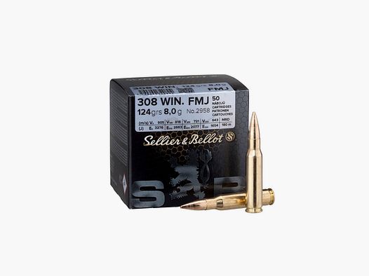 Patronen .308 Winchester, Vollmantel 147grs (9,55gr) - Sellier & Bellot
