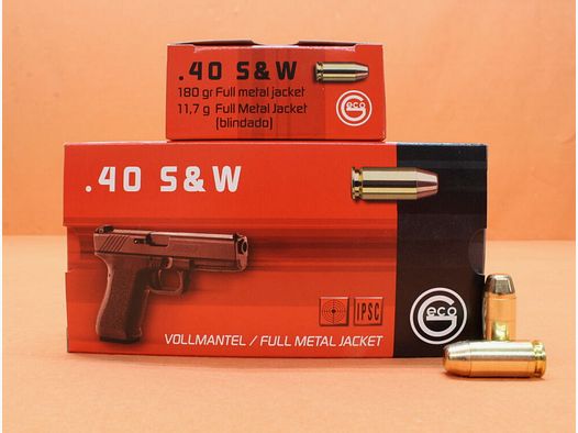 GECO Patrone .40S&W GECO 180grs FMJ (2317712) VE 50 Patronen/ 11,7g Vollmantel