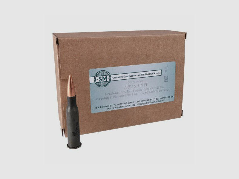 Surplus 7.62 x 54R steel case 9.6g (pack of 50)