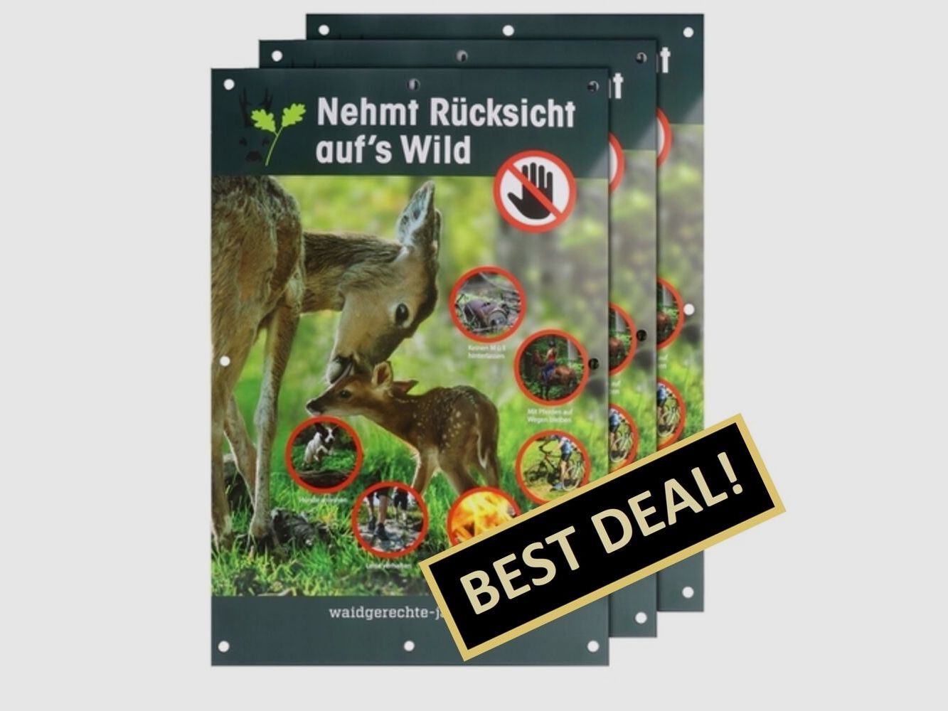 Waidgerechte Jagd Hinweisschild Rücksicht auf's Wild - 3er-Pack