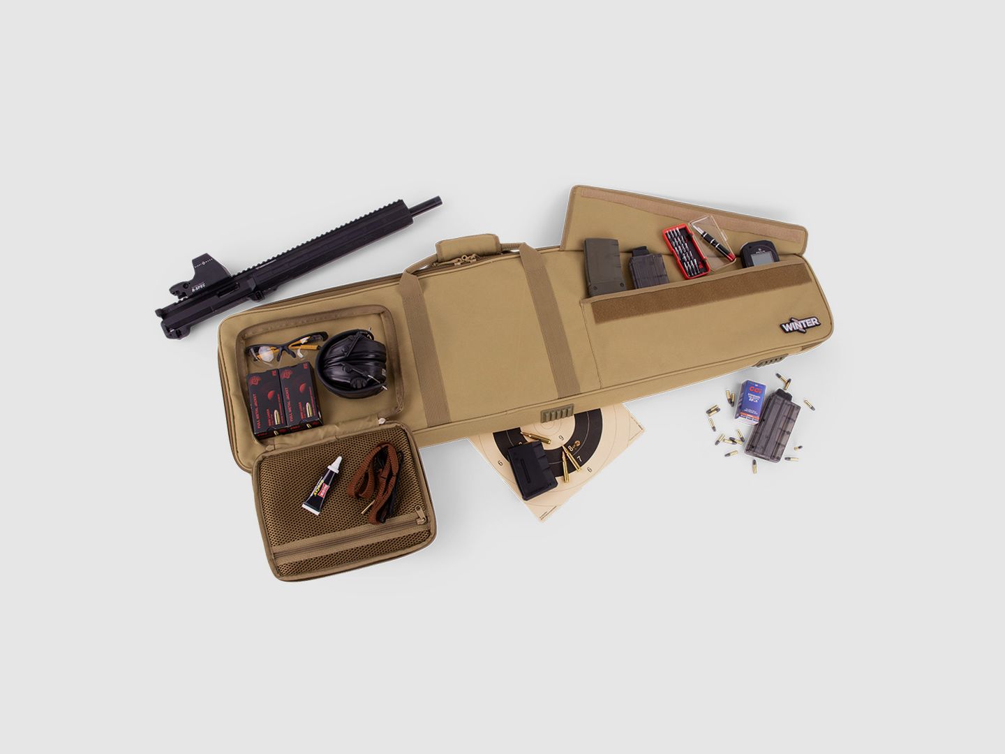 Winter Waffentasche W4 110 cm – wasserabweisend, abschließbar, abnehmbare Rucksackgurte (Dune)
