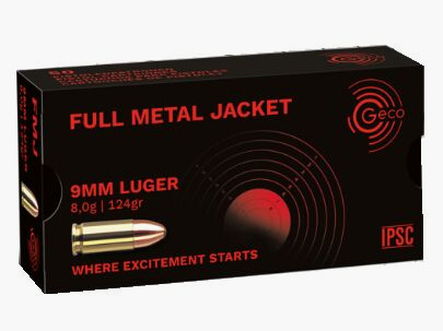 Geco 9 mm Luger ogive pleine 8,0g/124grs. - 1000 cartouches disponibles immédiatement +50€ frais de port ADR