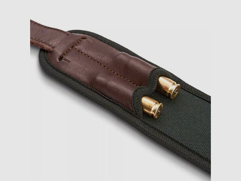 BLASER Gewehrriemen Extra breit: Neopren/Leder grün/braun m. 2 Patronenhalter