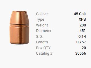 Balle Barnes .45 Colt/.451 200GR XPB Pistolet FB 20 pièces