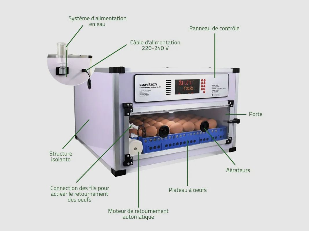 Automatic Incubator Couvitech PRO 68 Eggs – 1 Tray, image 2 of 33