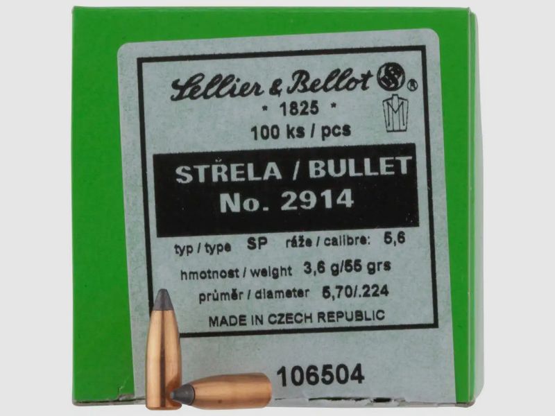 SELLIER & BELLOT BULLETS .224 / .223REM - SP - 3.6 G / 55 GRS - 100 PIECES