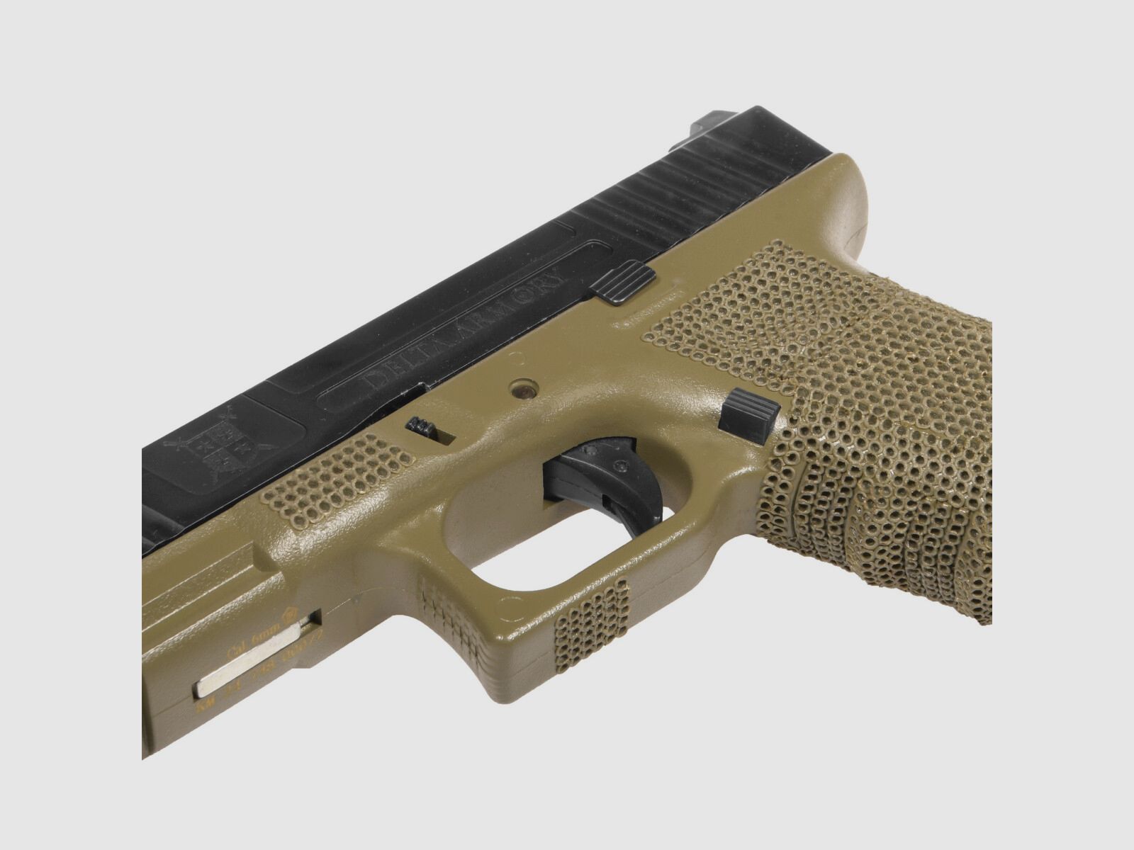 P04 GBB Airsoft Pistol with Grip Stippling in Olive | Delta Armory