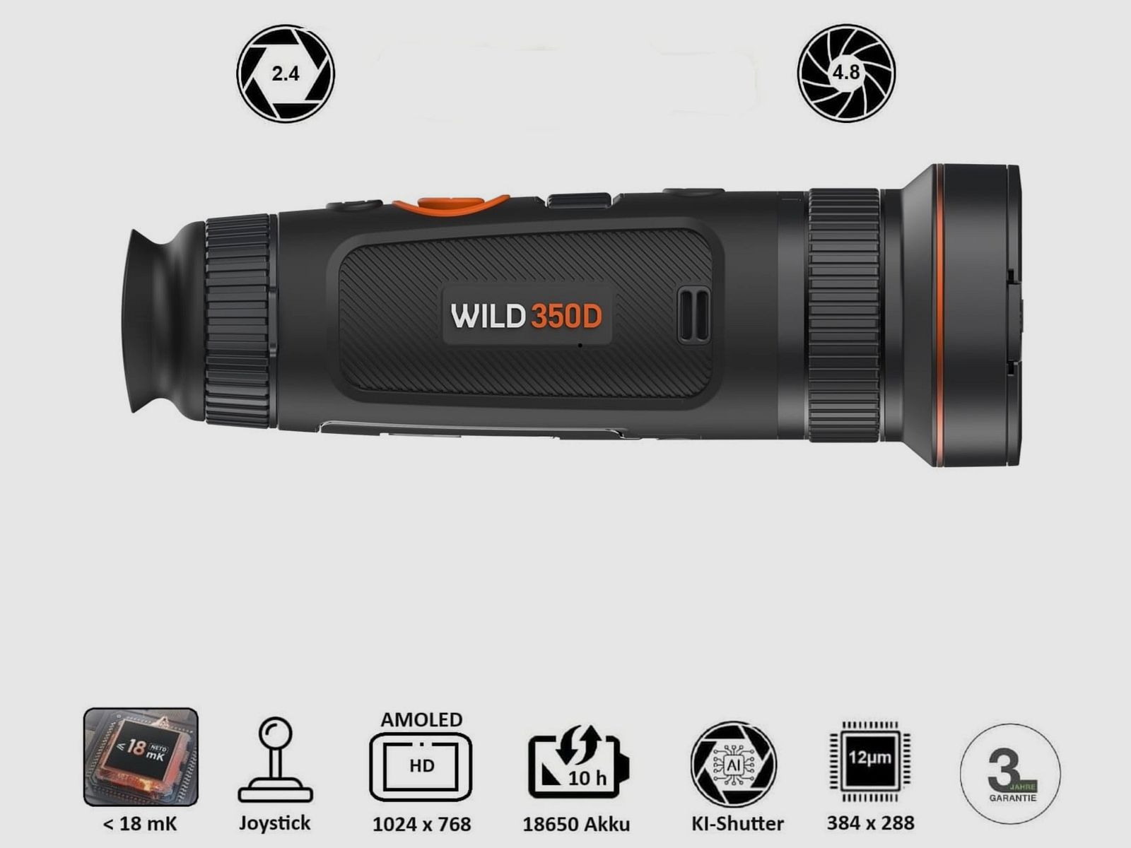 ThermTec WILD 350 D 25mm 50mm lente 384 x 288 pixel 18,4 m 9,3 m campo visivo