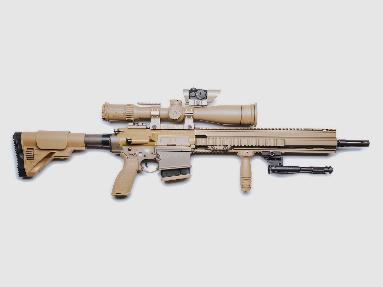 H&K G28 Z inkl. Schmidt & Bender 3-20x50 Aimpoint Red dot, Zweibein und Zubehör 16,5" .308 Win, Bild 1 von 2