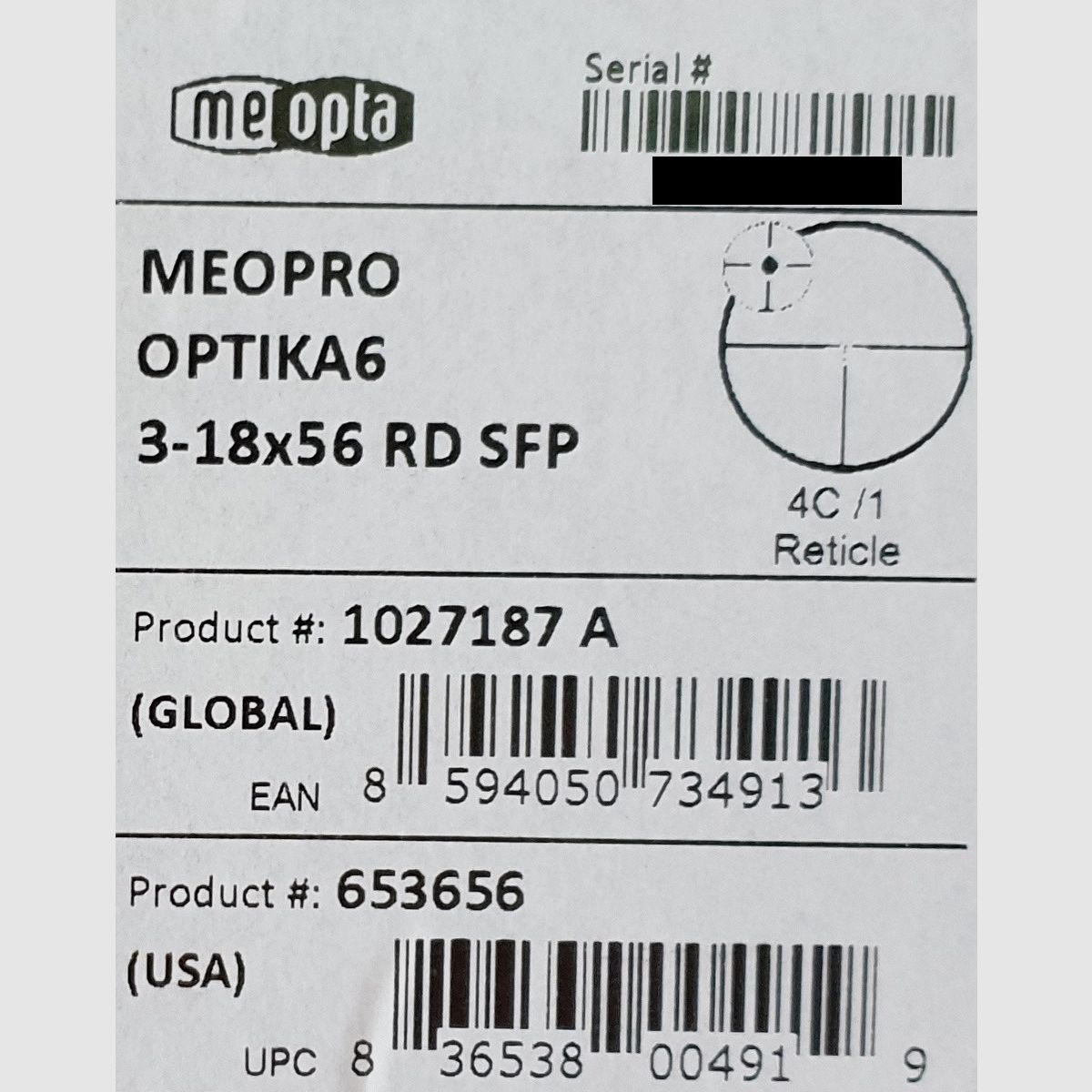 Zielfernrohr Meopta OPTIKA6 3-18x56 RD SFP Absehen 4C LP - Neuware vom Fachhandel