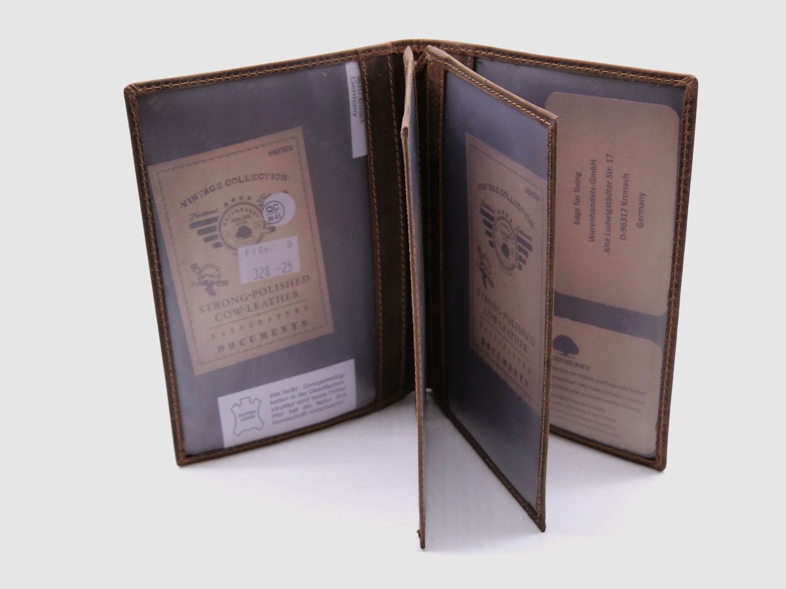 Greenburry leather fishing license folder ID folder case fish brown 328B-fish-25