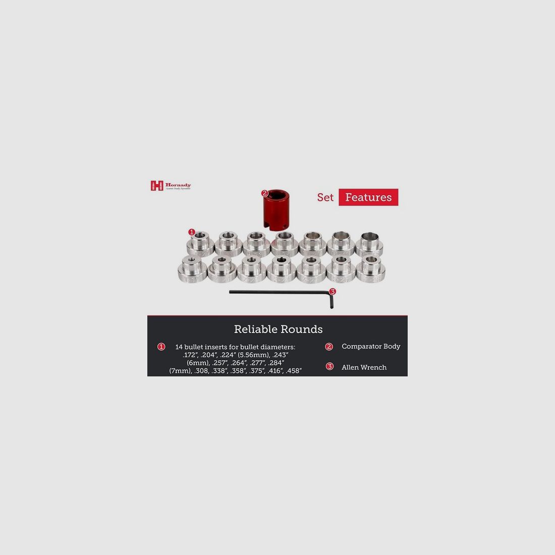 Hornady Lock-N-Load® Bullet Comparator Set with 14 Inserts #B14