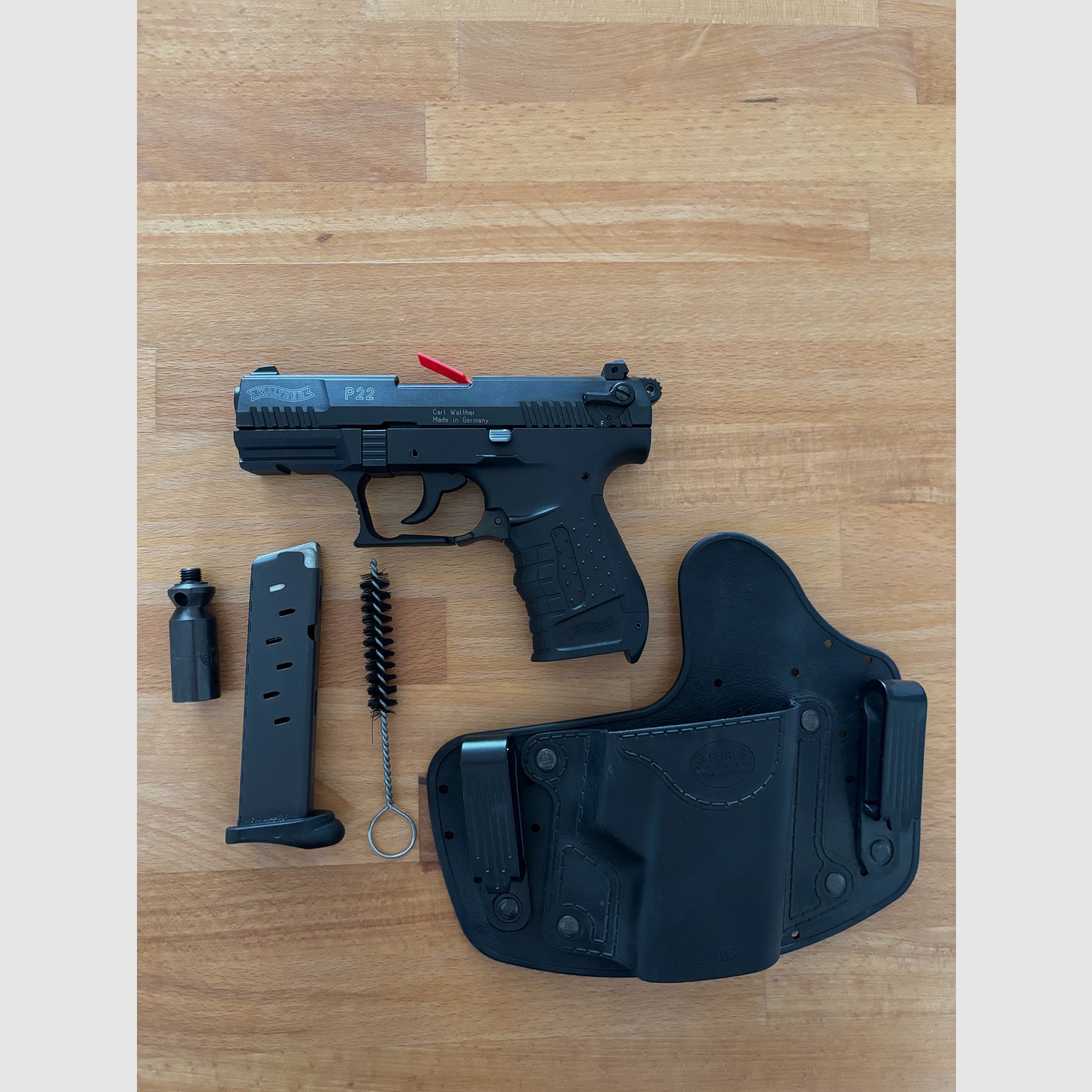 Walther P22 blank firing pistol incl. launch cup and Fobus IWB holster